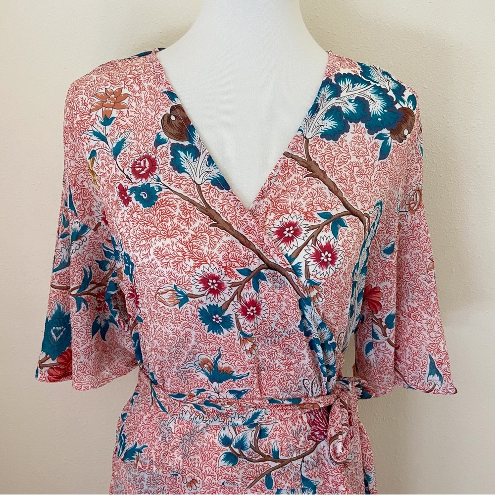 Anthropologie Maeve Adelaide Sheer Floral Wrap Dress - Picture 3 of 16
